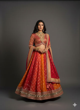 Sunset Orange & Red Benarasi Lehenga Choli