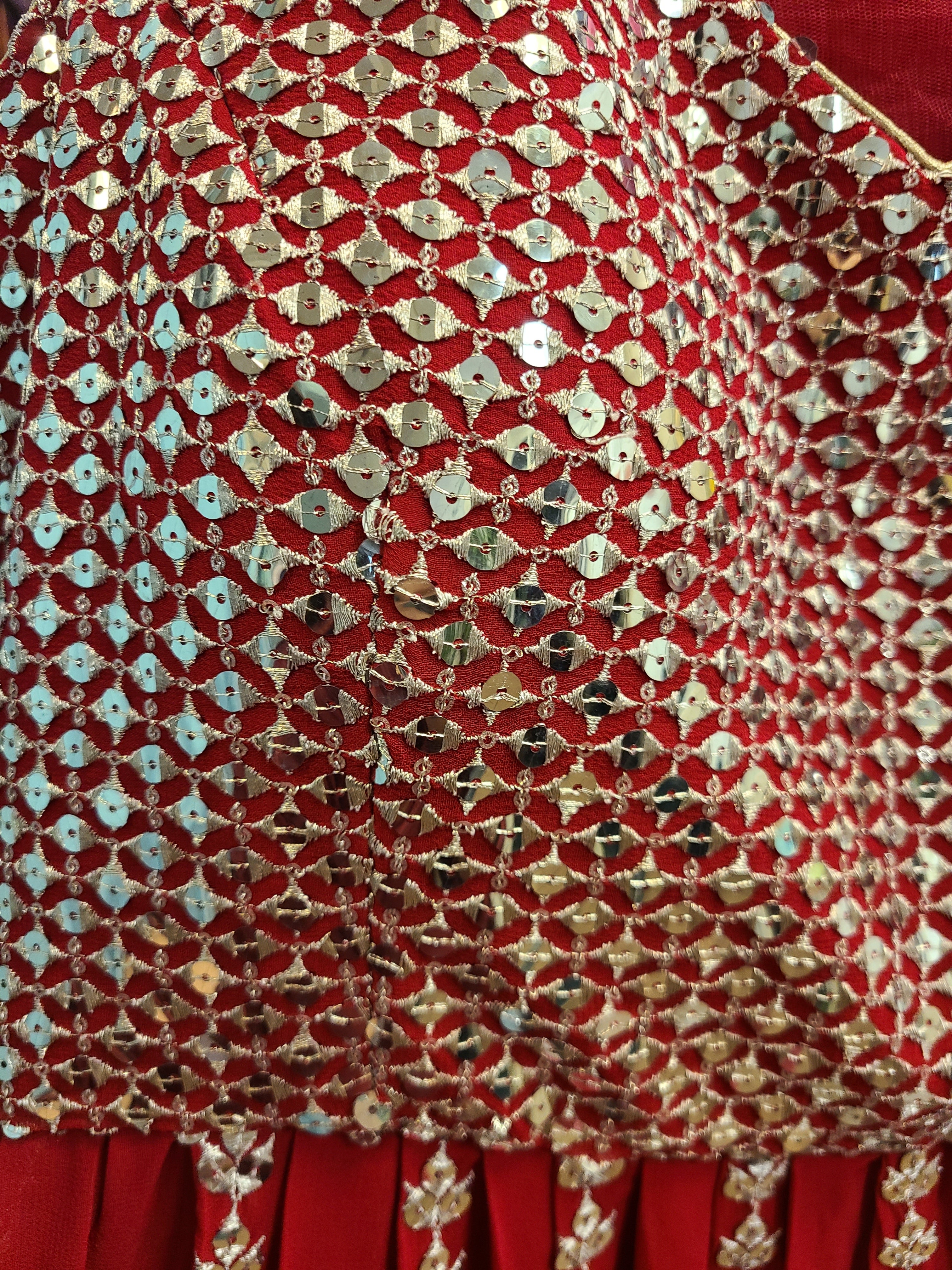 Red Sequin Embroidered Lehenga Choli with Dupatta