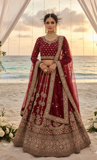 Maroon Gold Bridal Lehenga Set