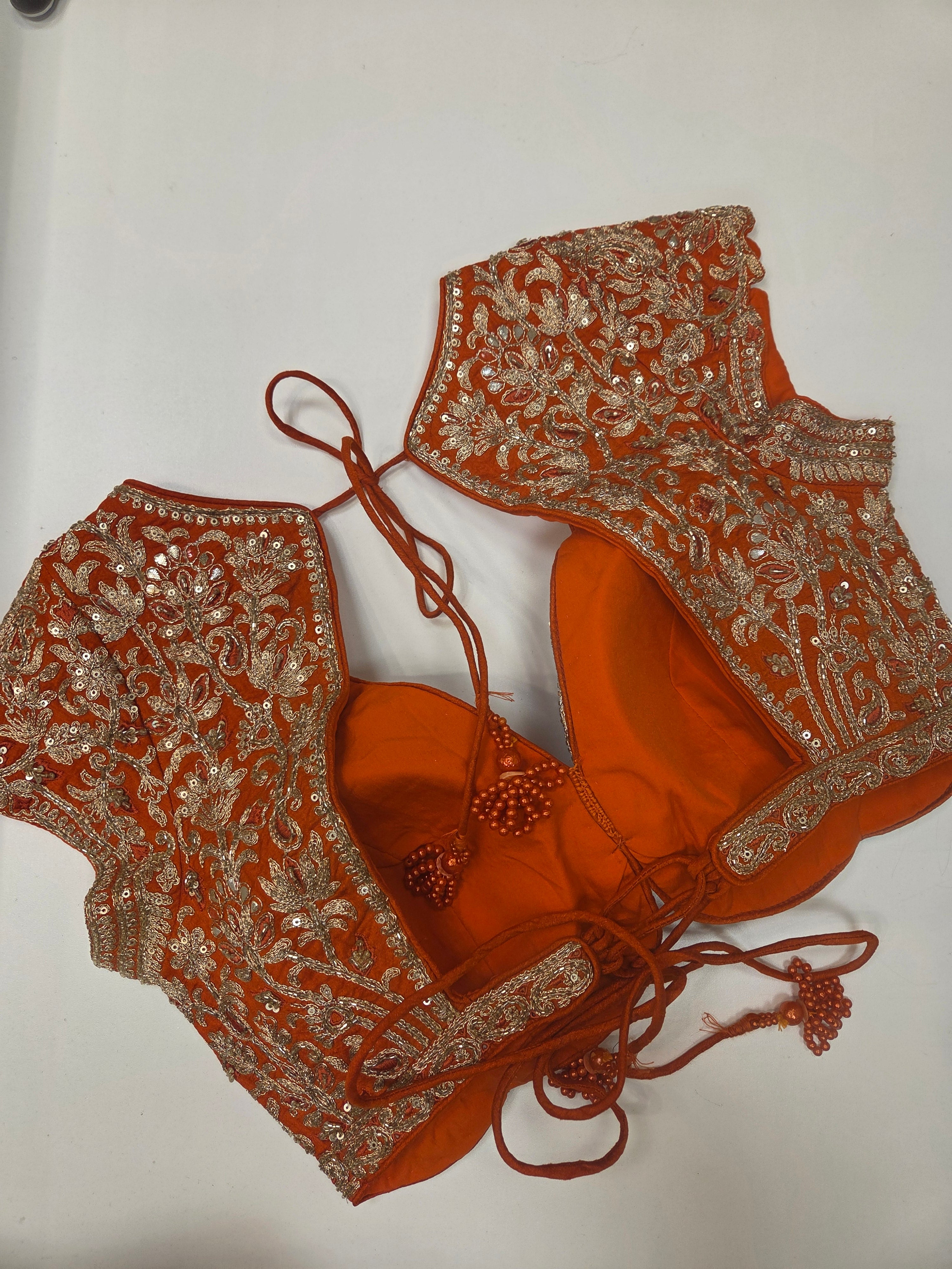 Orange Benarasi Floral Jaal Lehenga