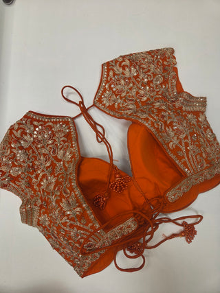 Orange Benarasi Floral Jaal Lehenga