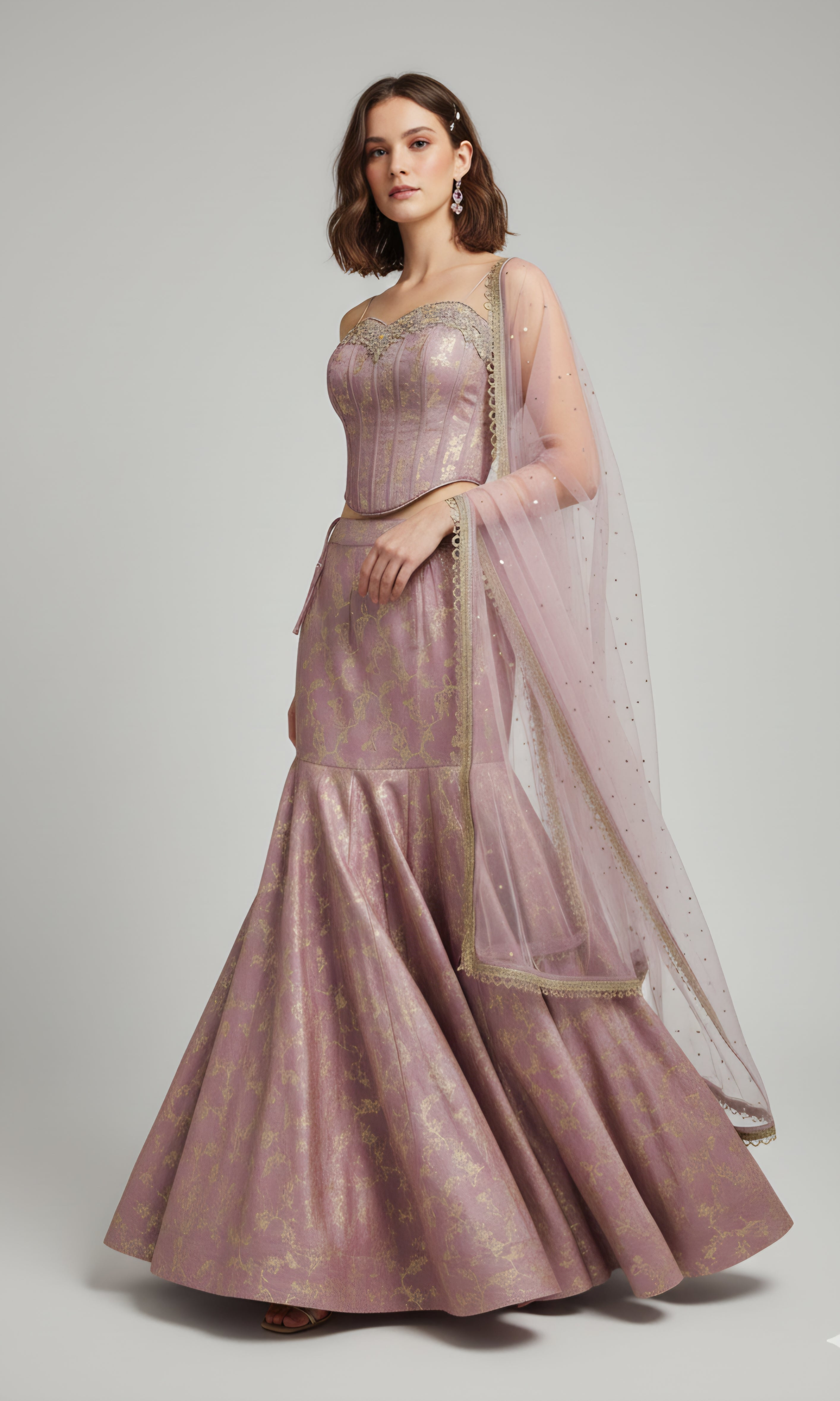 Mauve Corset Mermaid Lehenga
