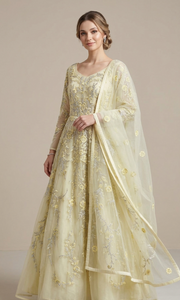 Ivory Embroidered Anarkali Set