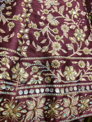Burgundy Gold Embroidered Lehenga Choli with dupatta