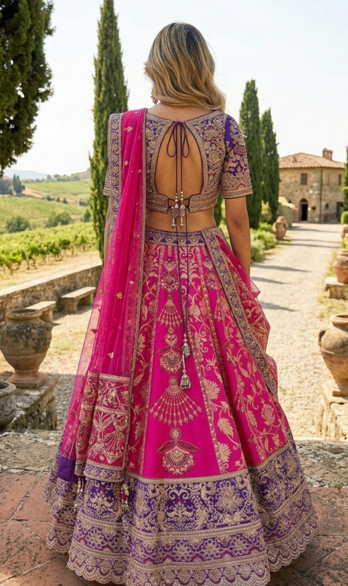 Hot Pink Embroidered Lehenga Set