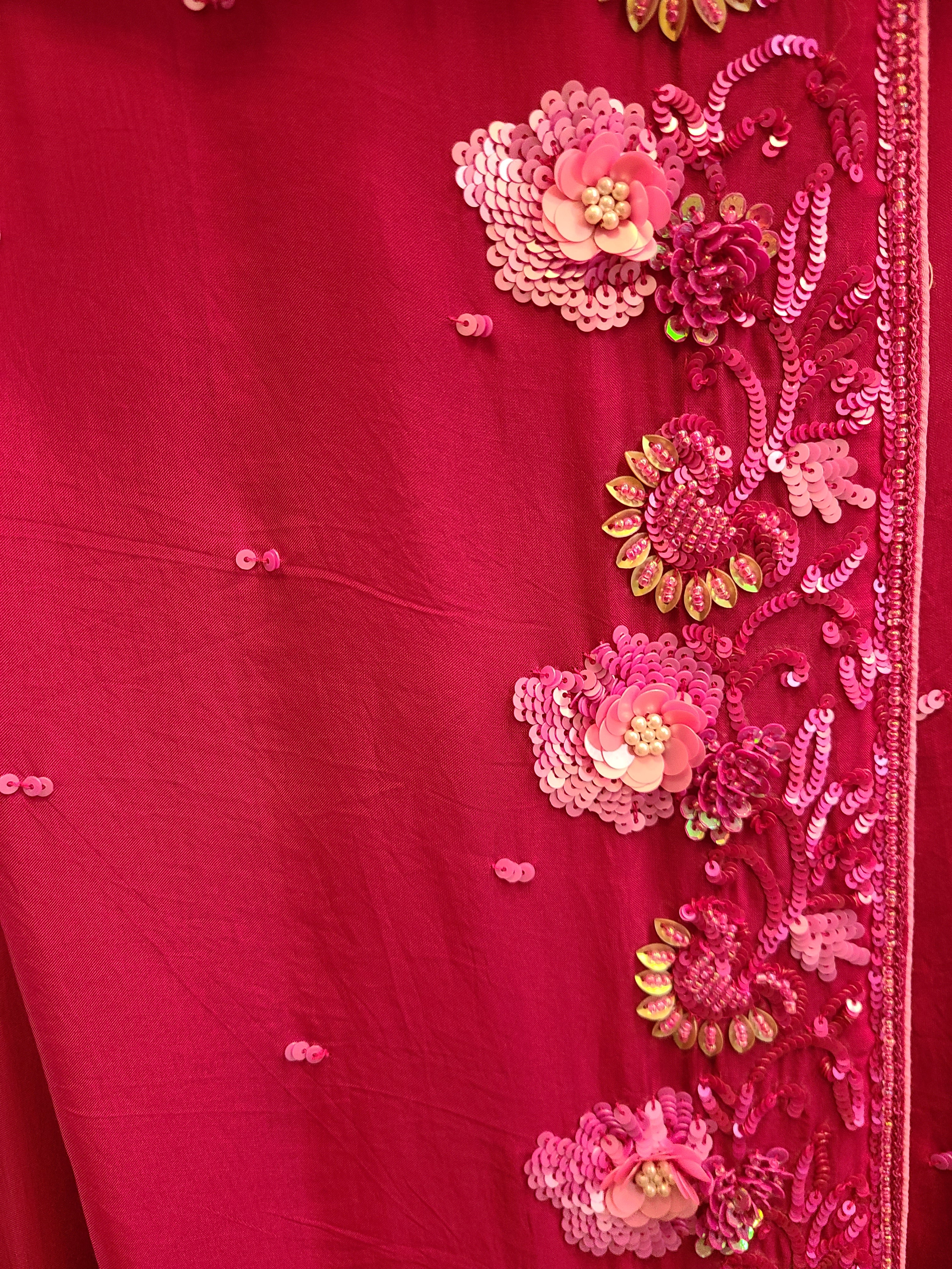 Magenta Embellished Saree - Designer Floral Work