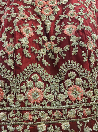 Maroon Red Heavy Embroidered Bridal Gown