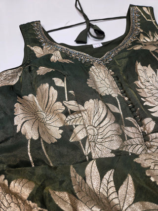 Forest Green Banarasi Floral Gown