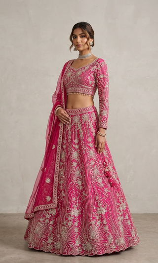 Hot Pink Zardozi Bridal Lehenga
