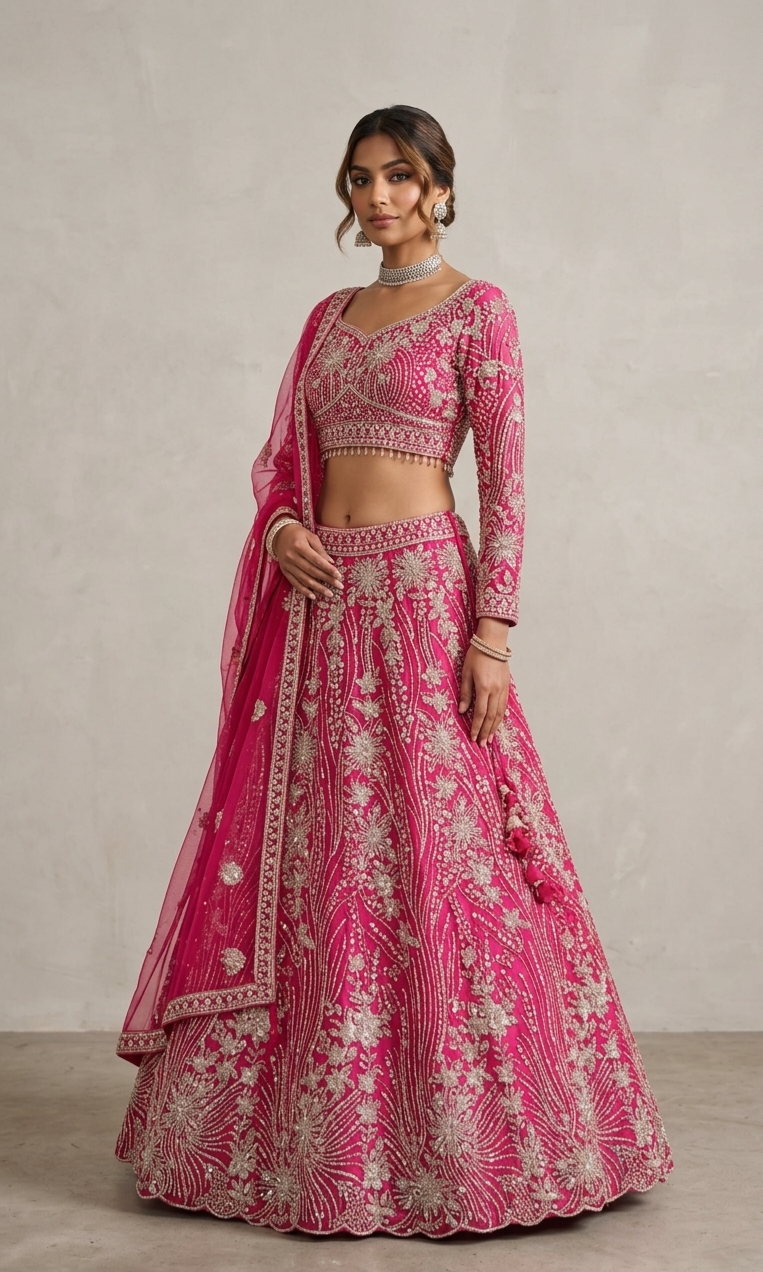 Hot Pink Zardozi Bridal Lehenga