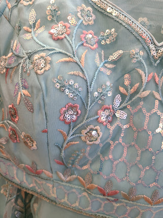 Powder Blue Embroidered Lehenga Choli