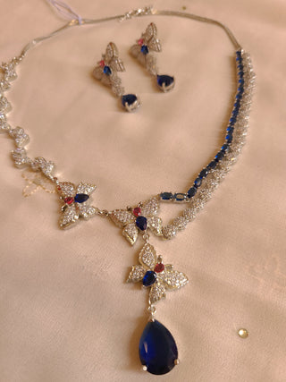 Royal Blue Butterfly AD Stone Necklace Set