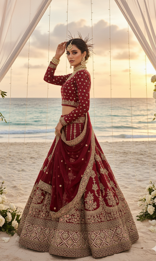 Maroon Gold Bridal Lehenga Set