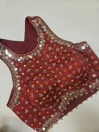 Mustard Yellow Banarasi Lehenga with Mirrorwork Halter Choli