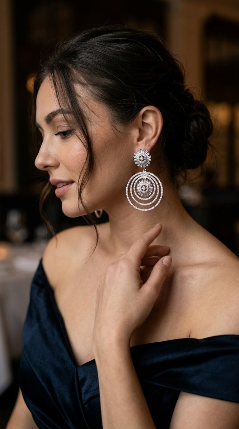 Silver-Tone Sunburst Circle Drop Earrings