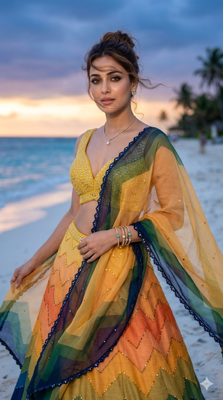 Multicolour Chevron Ombre Lehenga Set