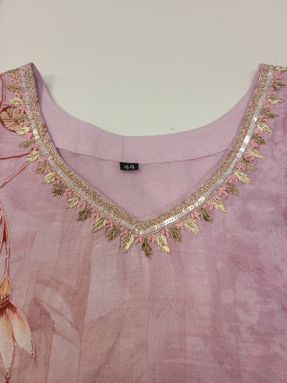 Dusty Pink Floral Embroidered Kurta Set with Dupatta