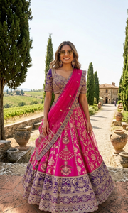 Hot Pink Embroidered Lehenga Set