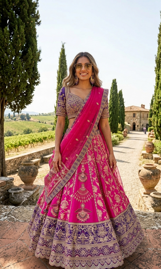 Hot Pink Embroidered Lehenga Set