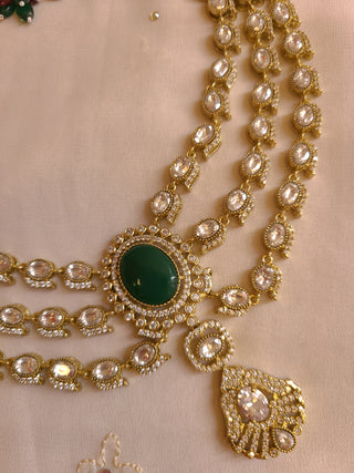 Luxury Bridal Polki Necklace Set with Emerald Stones
