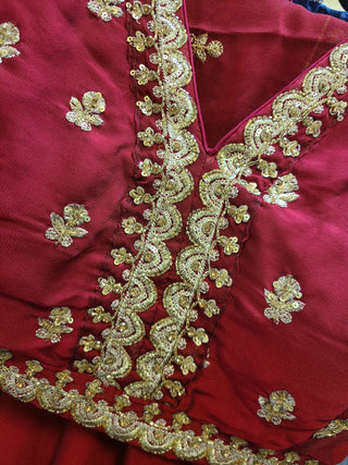 Embroidered Lehenga Choli with Gold Border - Maroon & Navy Blue