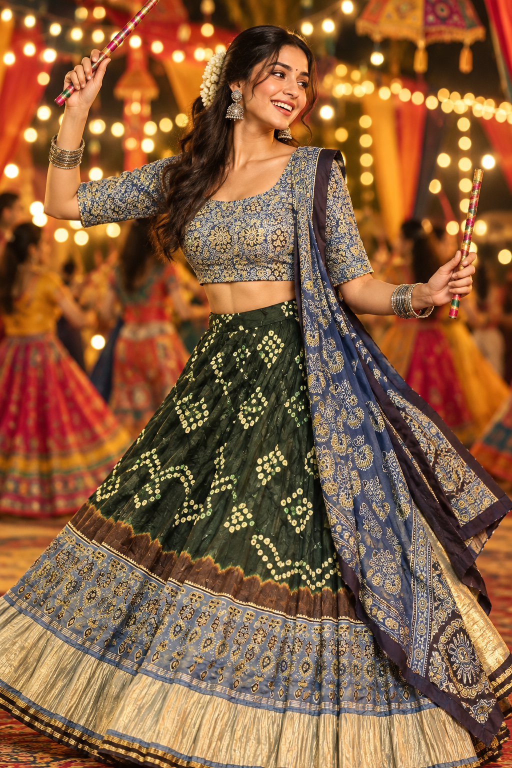 Forest Green Garba Lehenga