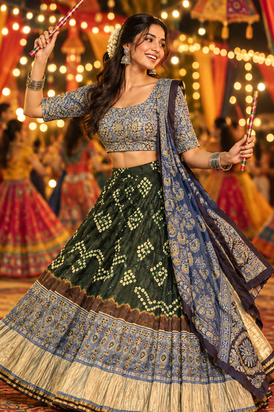 Forest Green Garba Lehenga