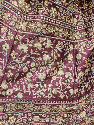 Burgundy Gold Embroidered Lehenga Choli with dupatta