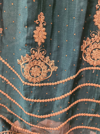 Deep Teal Green Gold Embroidered Sharara Set with Dupatta