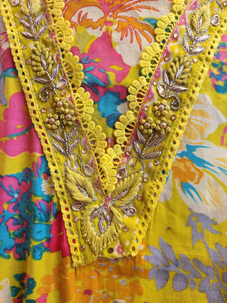 Mustard Yellow Floral Print Salwar Suit with Dupatta