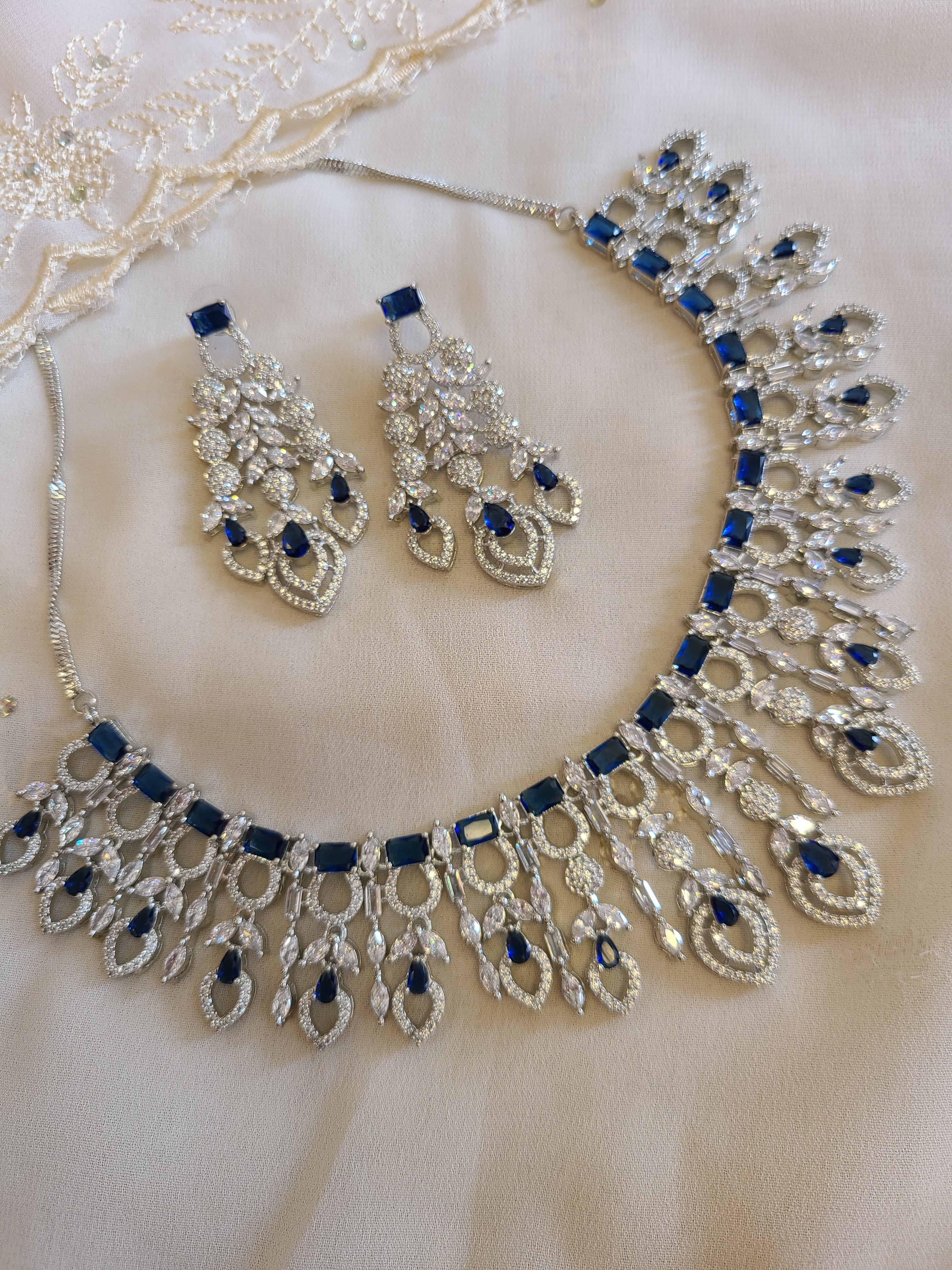 Blue CZ Necklace Set