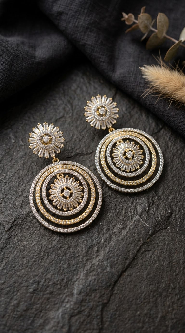 Two-Tone Sunburst Circle Drop Earrings