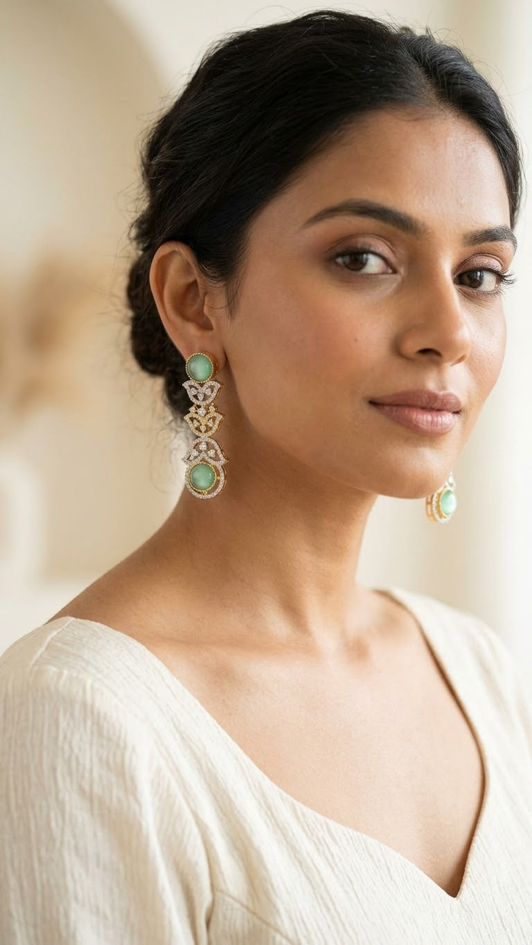 Mint Green Crystal Drop Earrings