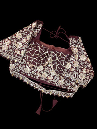 Wine Burgundy Embroidered Satin Pre-Stitched Saree