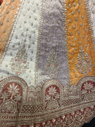 Ivory & Mustard Sequin Embroidered Bridal Lehenga with Red Dupatta