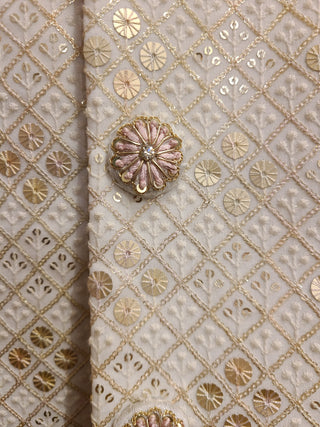 Cream and Gold Embroidered Sherwani