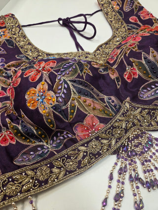 Deep Violet Floral Lehenga Set