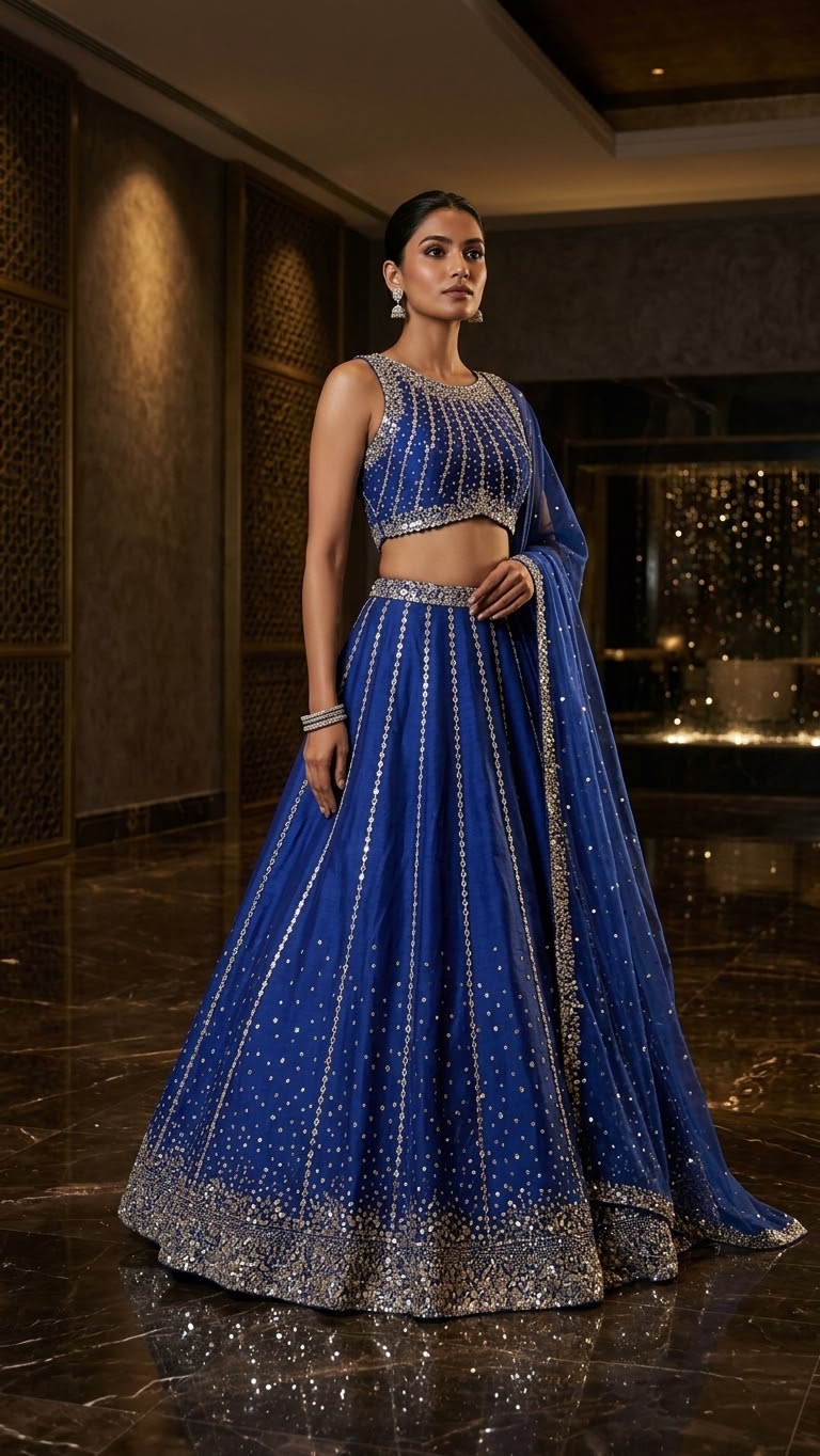 Royal Blue Mirrorwork Lehenga