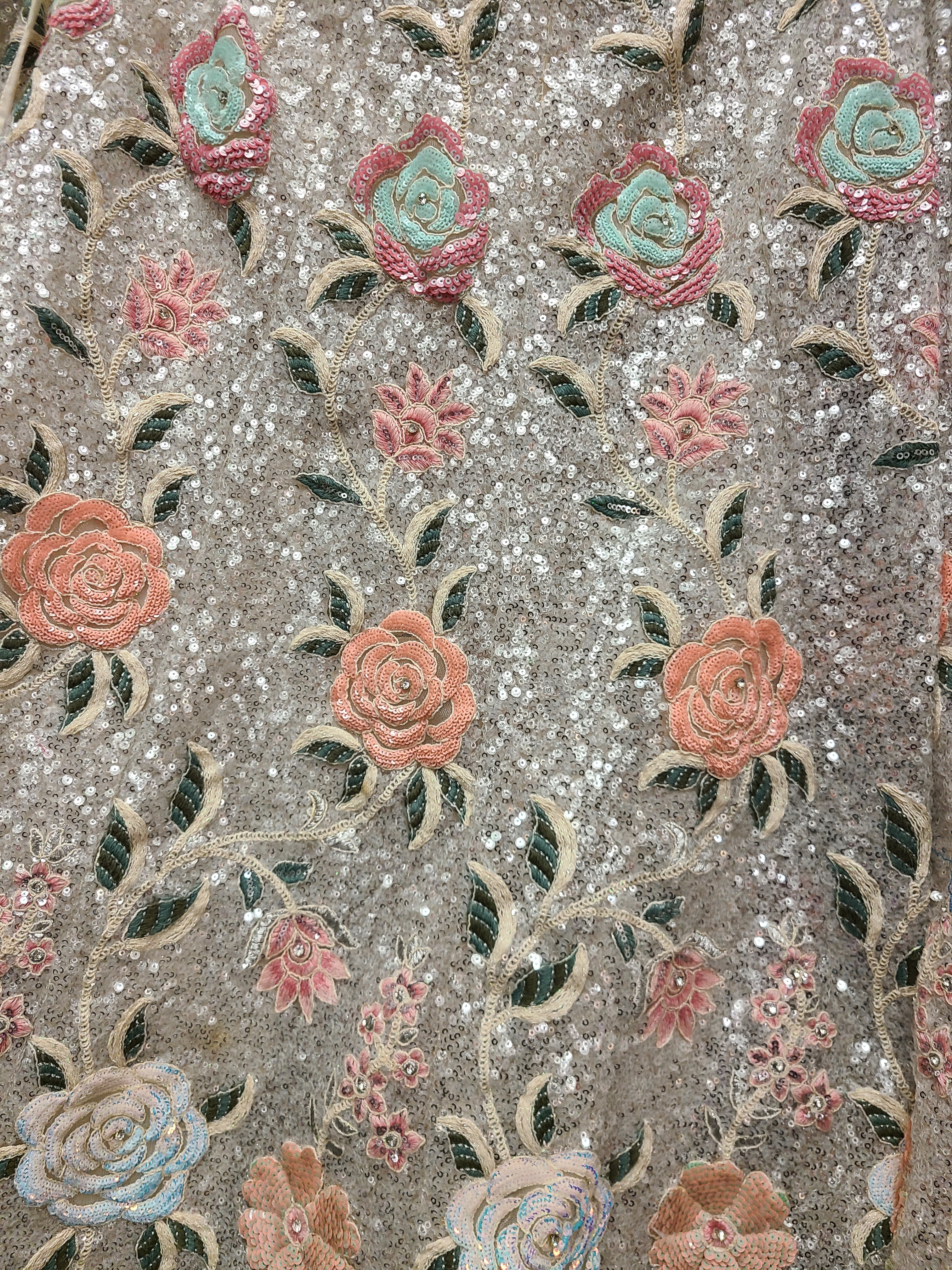 White Pastel Rose Motif Lehenga