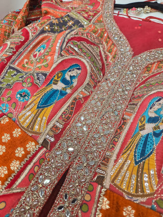 Pichwai Position Print Embroidered Anarkali Jacket with Skirt