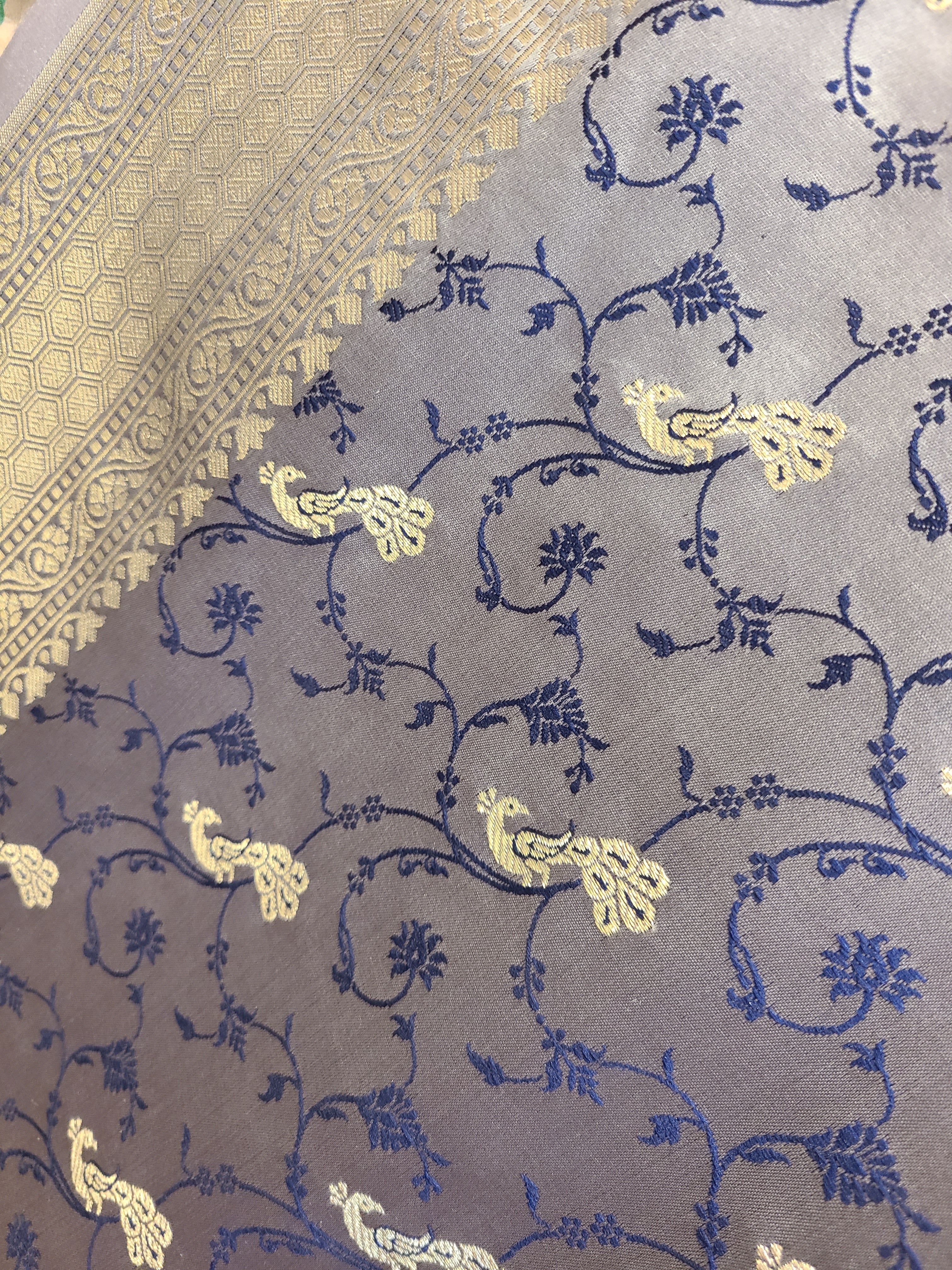 Grey Embellished Silk Saree