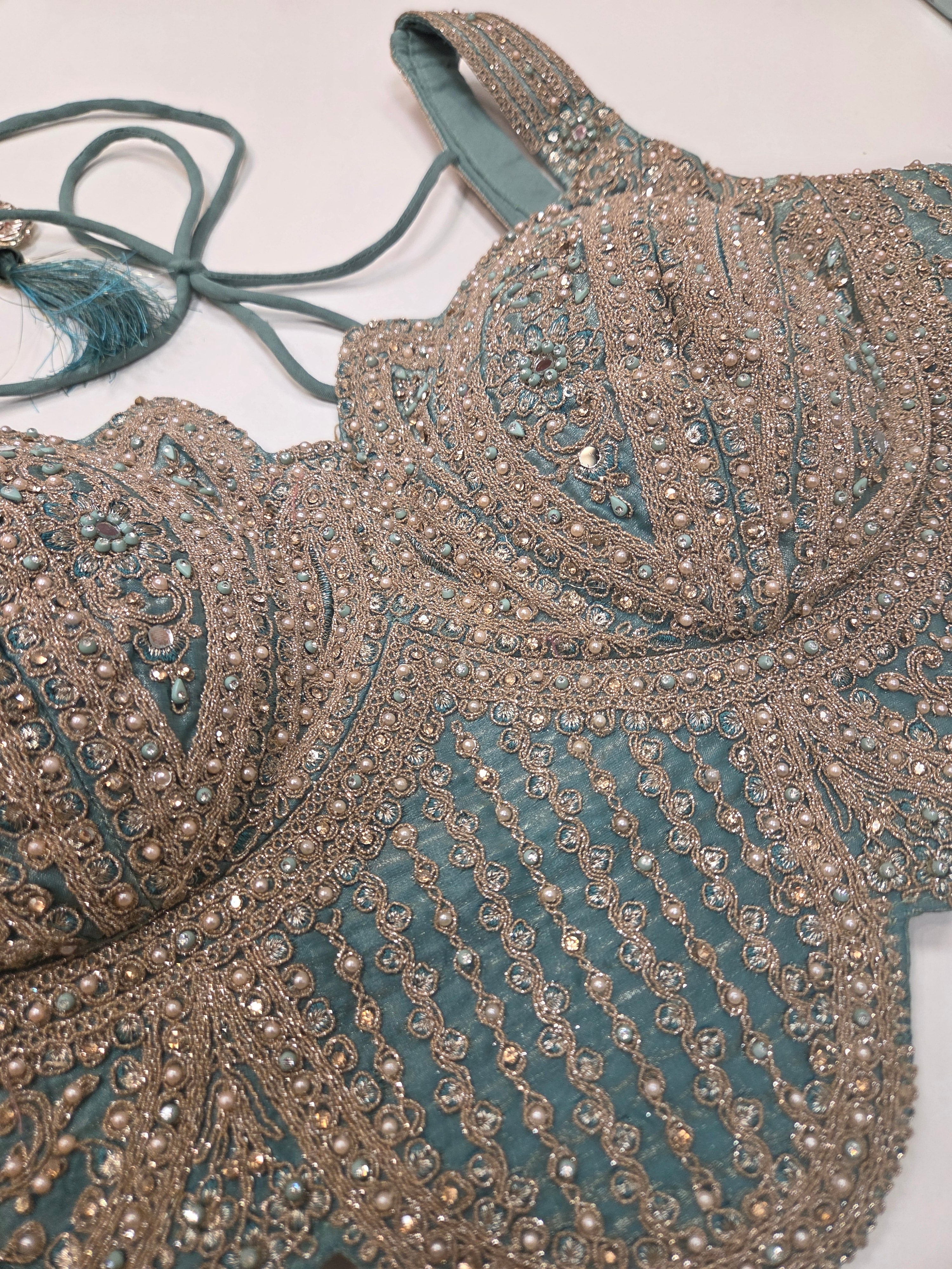 Aqua Tiered Zardozi Lehenga Set