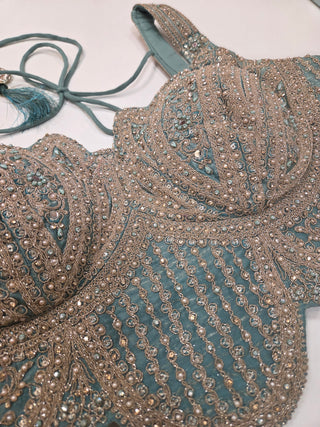 Aqua Tiered Zardozi Lehenga Set