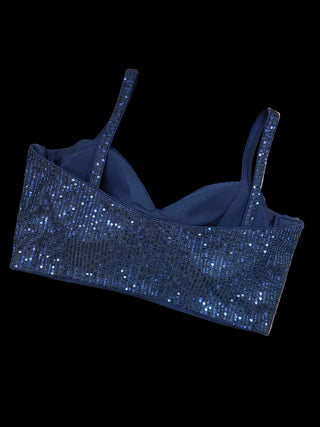 Midnight Navy Sequined Pre-Stitched Saree with Sweetheart Neckline