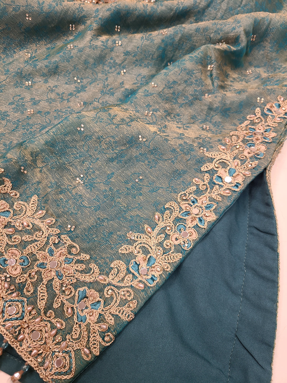 Teal Gold Lehenga Set