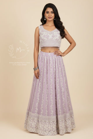 Lavendar Luknowi Crop Top Skirt