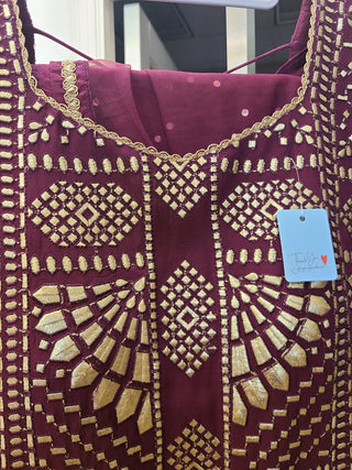 Burgundy Embroidered Lehenga Set with Mirror Work Dupatta