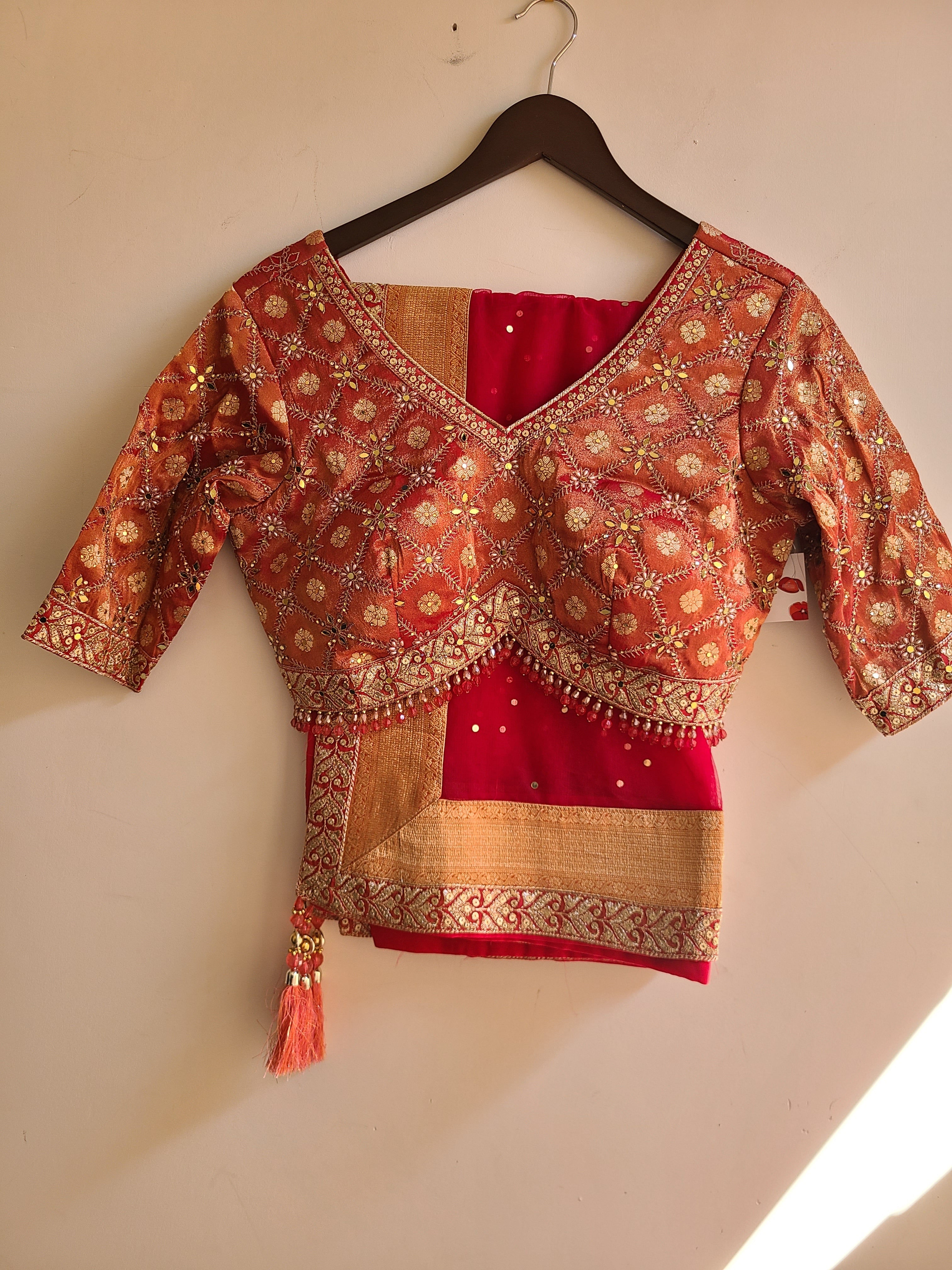 Sunset Orange & Red Benarasi Lehenga Choli
