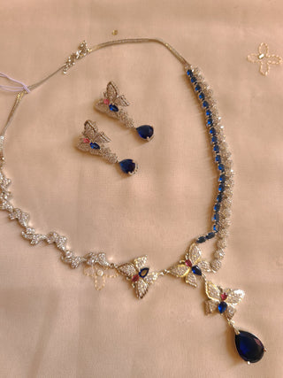 Royal Blue Butterfly AD Stone Necklace Set