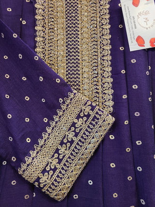 Navy Blue Embroidered Anarkali Gown with Gold Detailing